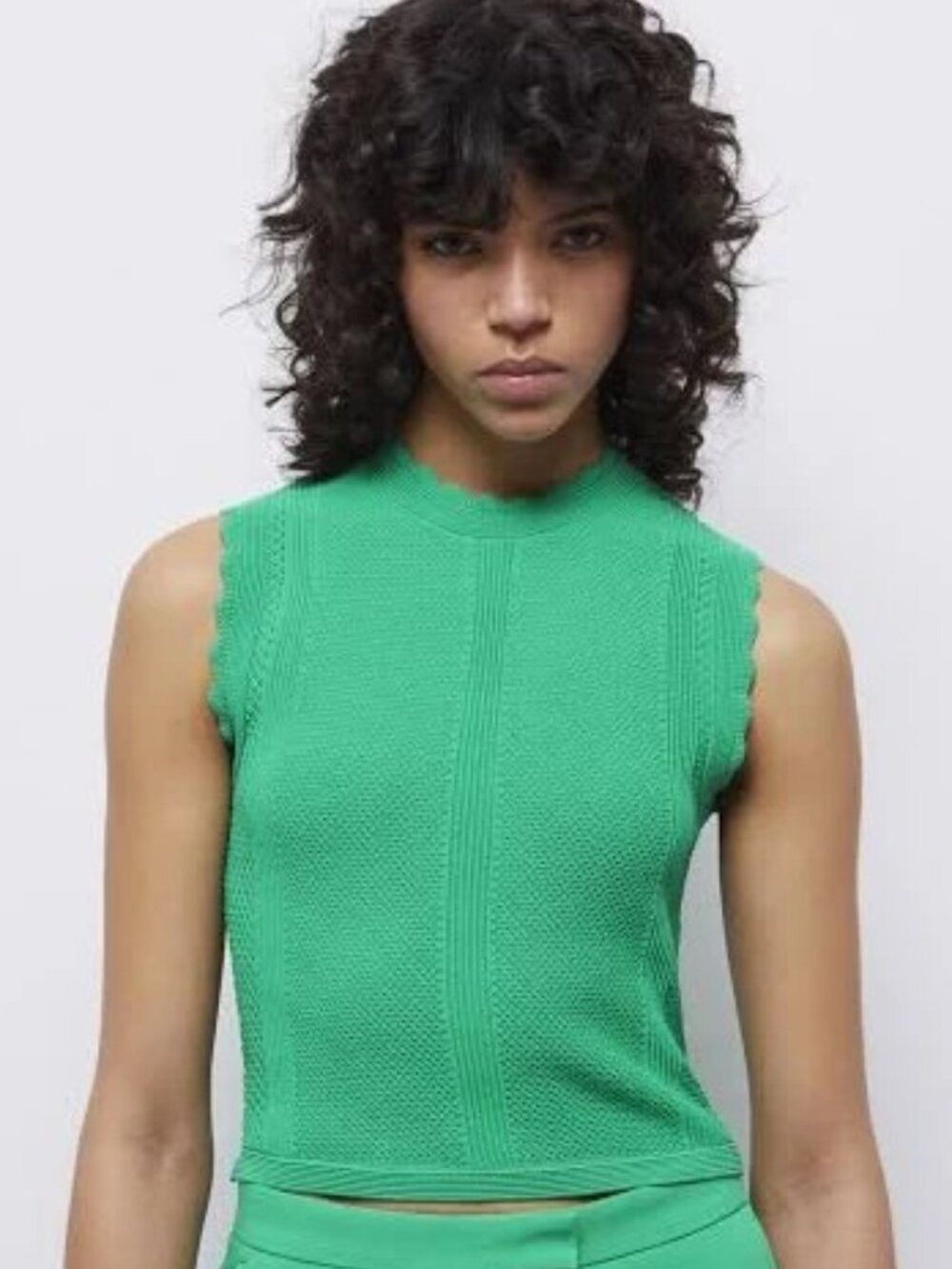 The Kooples Bright Green Scalloped Sleeve Knit Tank